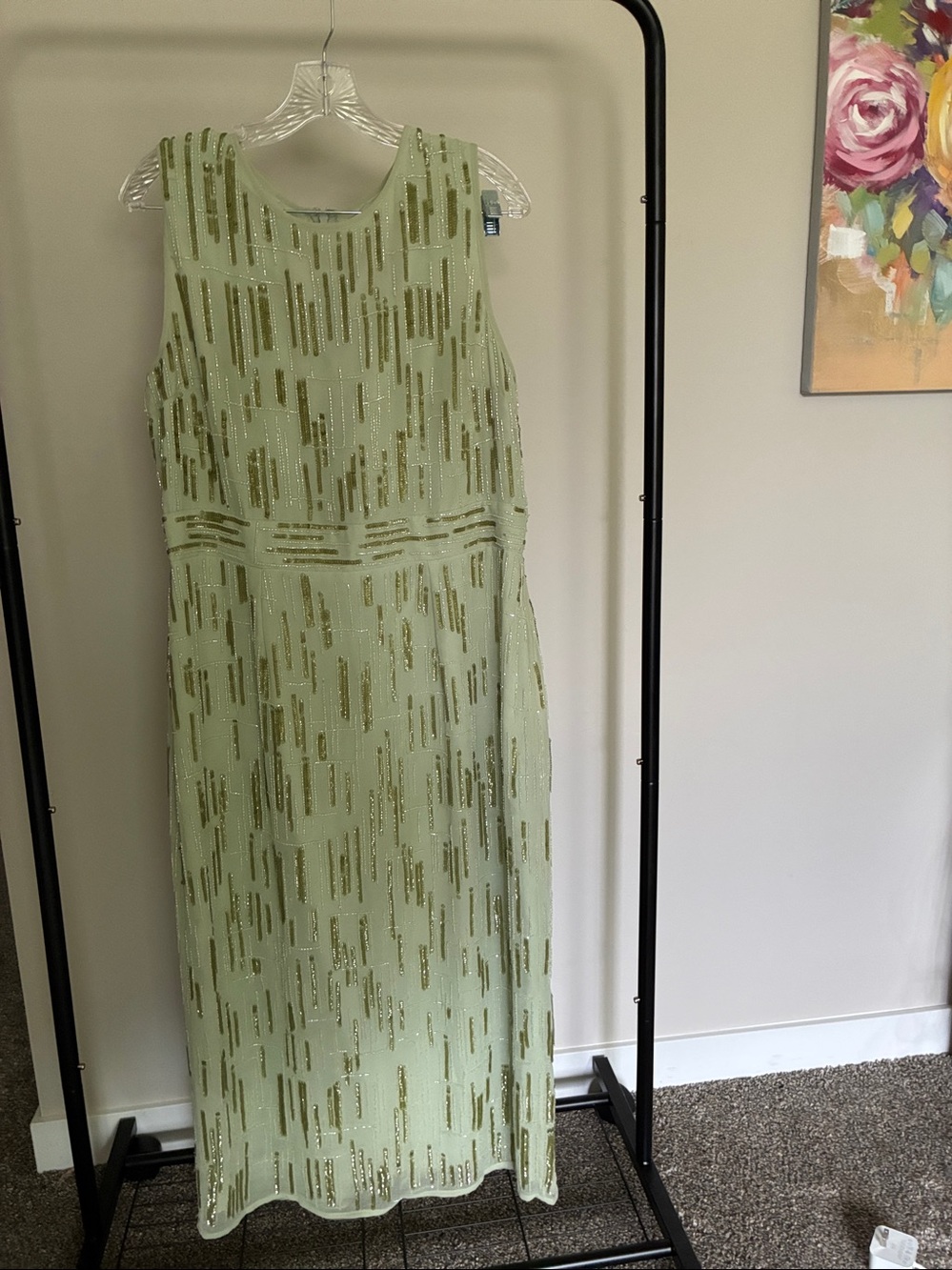 Mac Duggal Pistachio Sequin Midi Dress